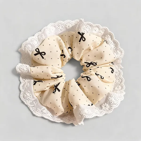 White_Silk_Bow_Lace_Scrunchie_For_Women