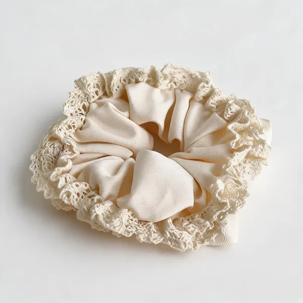 White_Silk_Lace_Trimmed_Scrunchie_For_Women