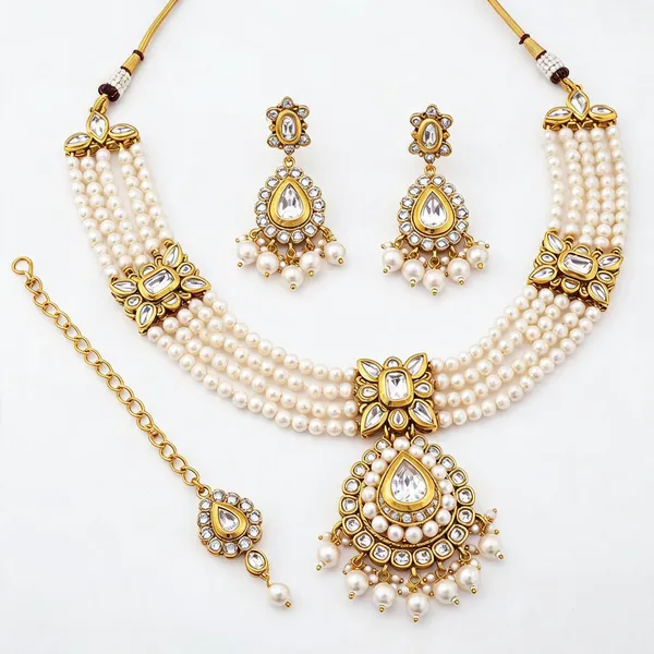 Gold_White_Stainless_Steel_Pearl_Cz_Bridal_Necklace_Set_For_Women