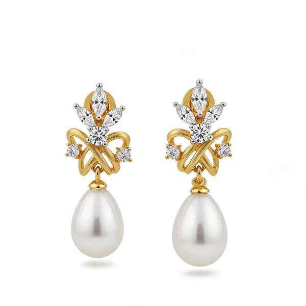 Gold_Stainless_Steel_Teardrop_Pearl_Cz_Bridal_Drop_Earrings_For_Women