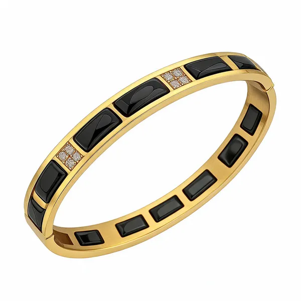 Gold_Black_Stainless_Steel_Ceramic_Diamond_Bracelet_For_Men