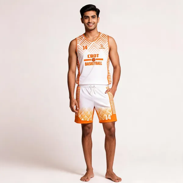 White_Orange_Geometric_Basketball_Jersey_Shorts_Set