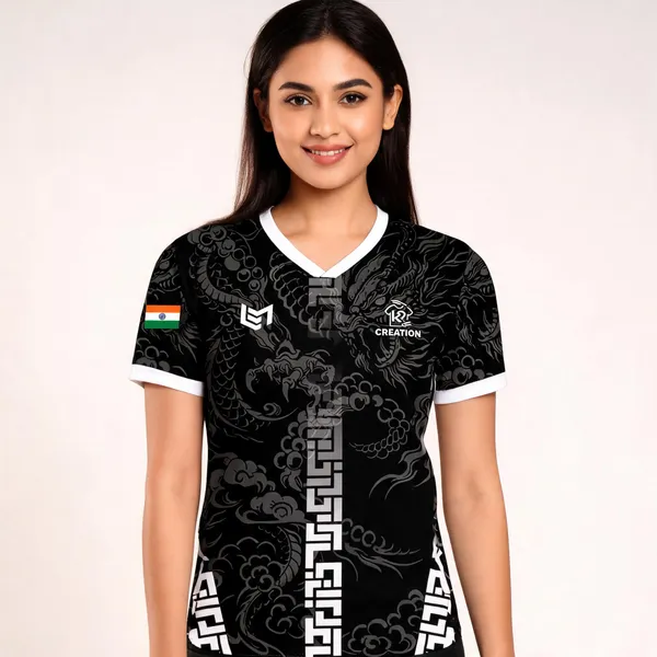 Black_Patterned_V-Neck_Sports_Jersey_For_Unisex
