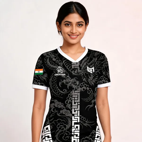 Black_Patterned_V-Neck_Sports_Jersey_For_Unisex