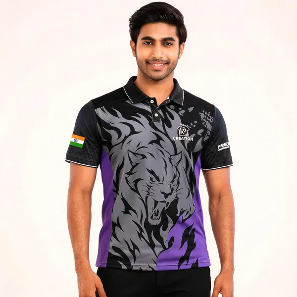 Black_Printed_Sports_Polo_T-Shirt_For_Unisex