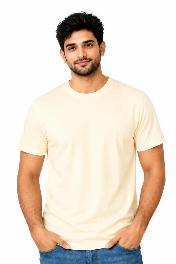 Butter_Yellow_Cotton_Regular_Fit_Crew_Neck_T-Shirt_For_Men