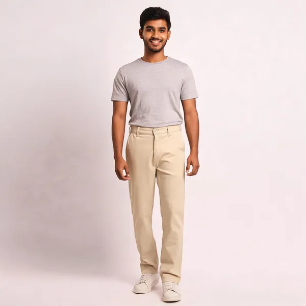 Cream_Poly-Cotton_Straight_Fit_Trousers_For_Men