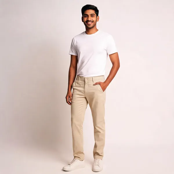 Cream_Poly-Cotton_Straight_Fit_Trousers_For_Men
