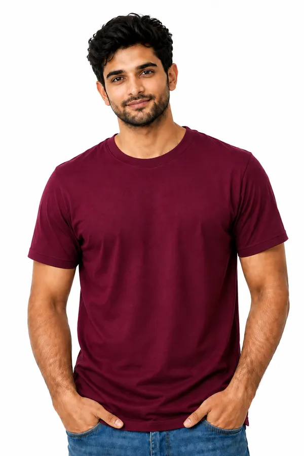 Wine_Maroon_Cotton_Regular_Fit_Crew_Neck_T-Shirt_For_Men