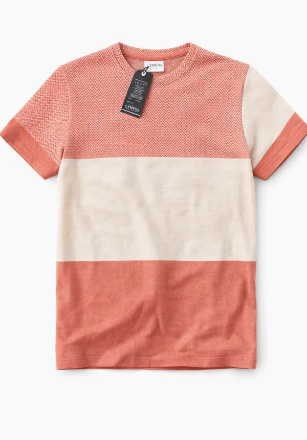 Coral_Cream_Poly-Cotton_Colour_Block_T-Shirt_For_Men