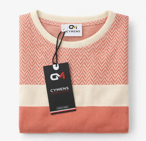 Coral_Cream_Poly-Cotton_Colour_Block_T-Shirt_For_Men