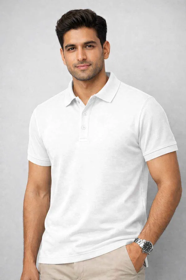 White_Poly-Cotton_Regular_Fit_Polo_T-Shirt_For_Men