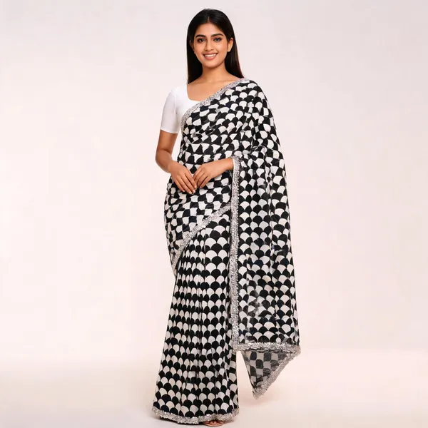 Black_&_White_Satin_Saree_For_Women