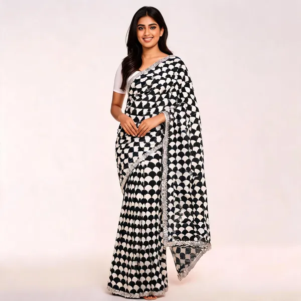 Black_&_White_Satin_Saree_For_Women