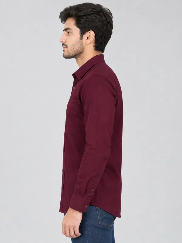 Maroon_Solid_Full_Sleeve_Shirt_For_Men