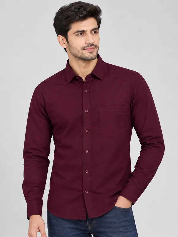 Maroon_Solid_Full_Sleeve_Shirt_For_Men