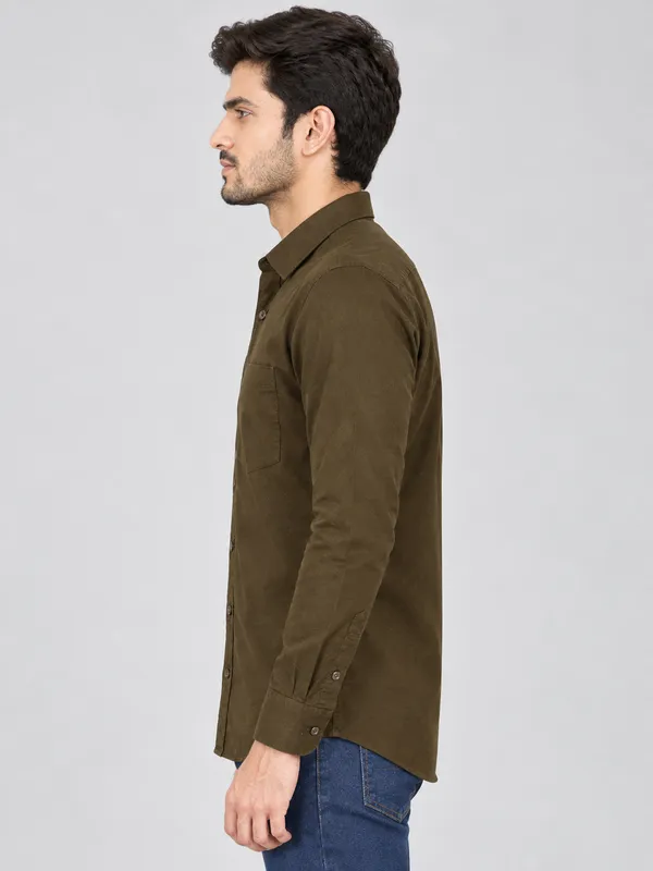 Olive_Full_Sleeve_Button_Down_Shirt_For_Men