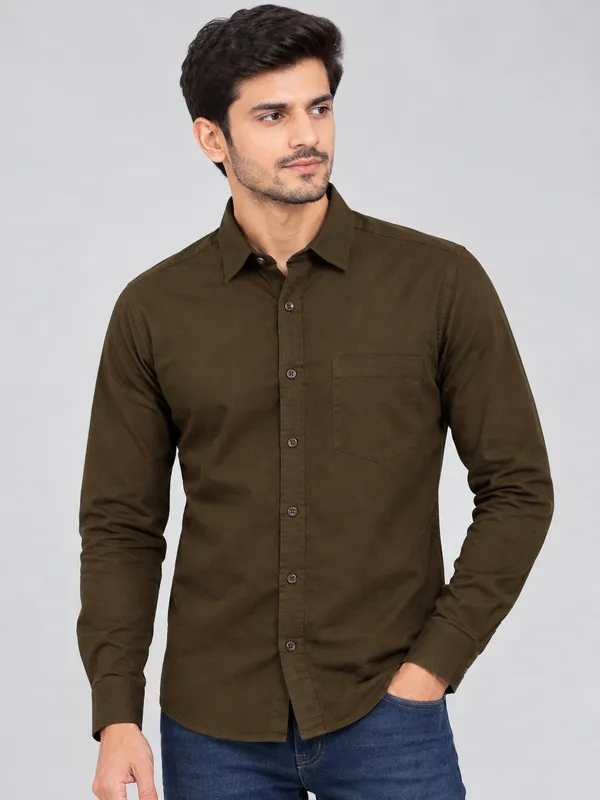 Olive_Full_Sleeve_Button_Down_Shirt_For_Men