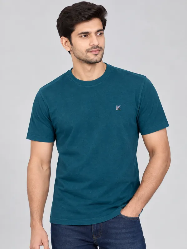 Teal_Regular_Fit_Crew_Neck_T_Shirt_For_Men