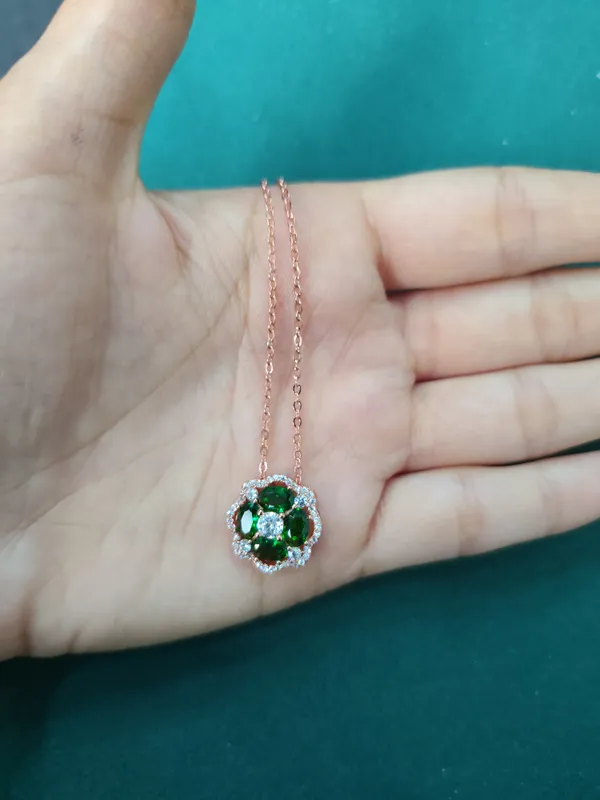 Rose_Gold_Sterling_Silver_925_Green_Stone_Pendant_Necklace_For_Women
