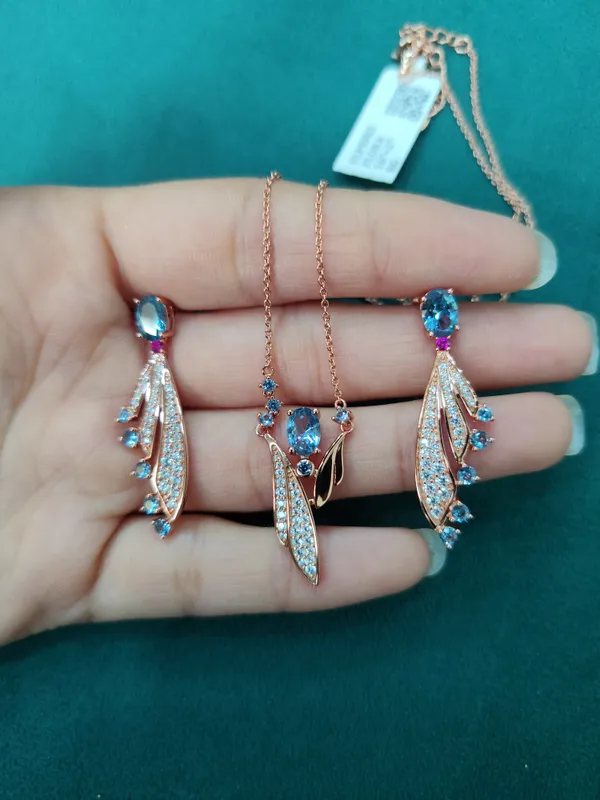 Rose_Gold_Blue_Sterling_Silver_925_Necklace_And_Earrings_Set_For_Women