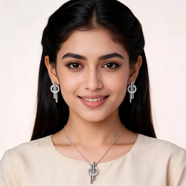 Silver_925_Sterling_Silver_Trident_Pendant_Earring_Set_For_Women