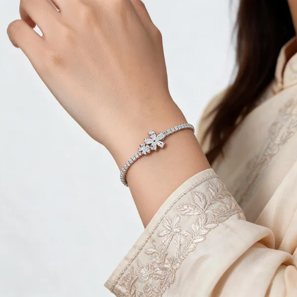 Silver_Sterling_Silver_925_Floral_Link_Bracelet_For_Women