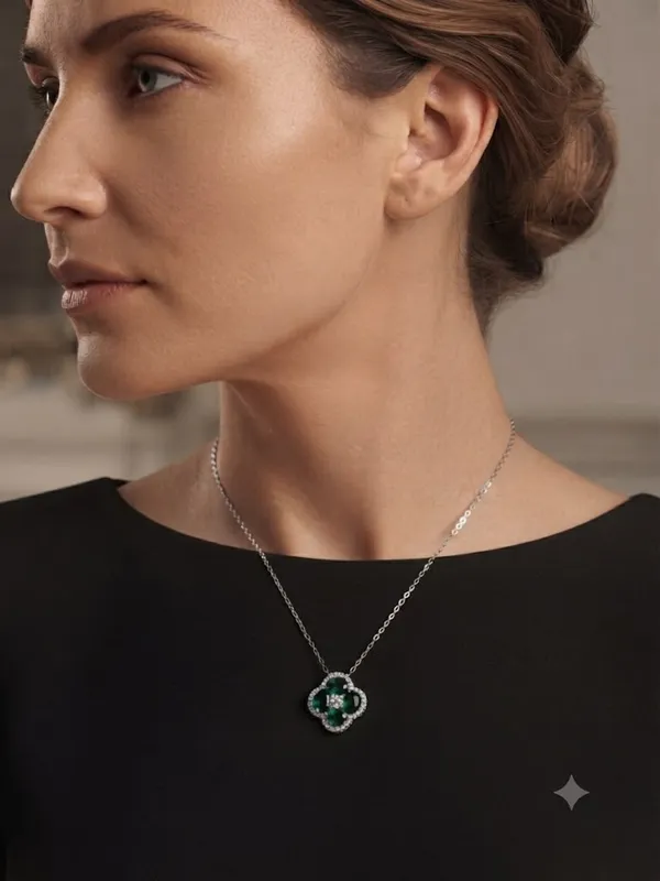 Silver_Sterling_Silver_925_Green_Stone_Pendant_Necklace_For_Women