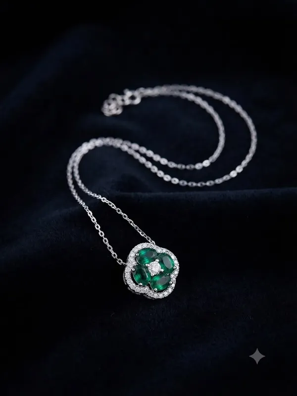 Silver_Sterling_Silver_925_Green_Stone_Pendant_Necklace_For_Women