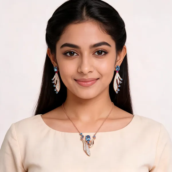 Rose_Gold_Blue_Sterling_Silver_925_Necklace_And_Earrings_Set_For_Women