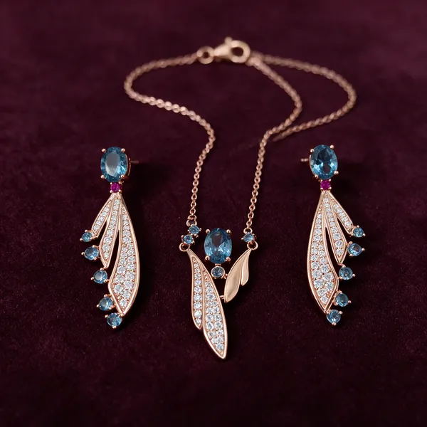 Rose_Gold_Blue_Sterling_Silver_925_Necklace_And_Earrings_Set_For_Women