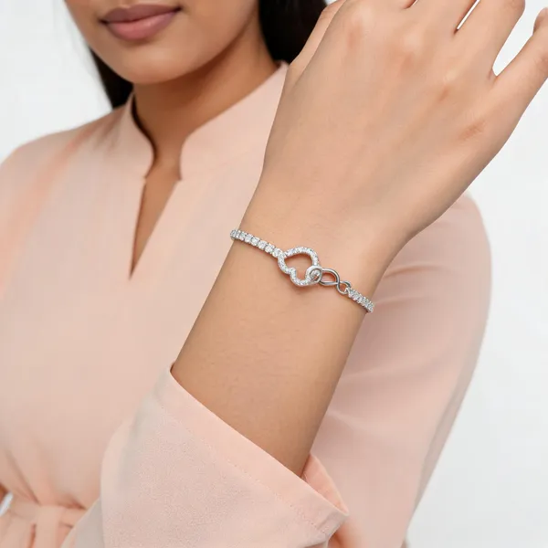 Silver_Sterling_Silver_925_Heart_Link_Bracelet_For_Women