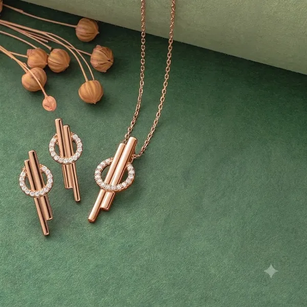 Rose_Gold_925_Sterling_Silver_Trident_Pendant_Earring_Set_For_Women