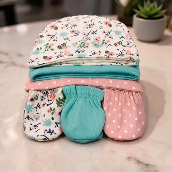 Multicolour_Printed_Cap_And_Mittens_Set_for_Baby