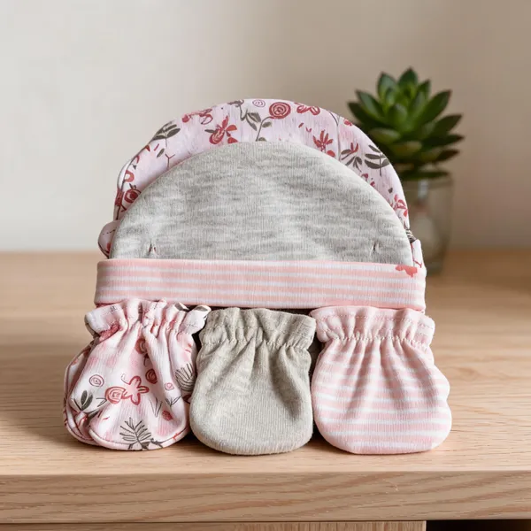 Pink_Printed_Caps_And_Mittens_Set_for_Babies