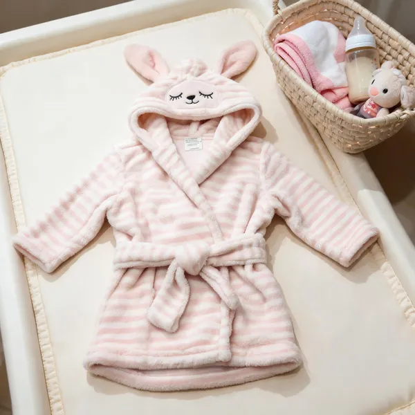Pink_Plush_Striped_Hooded_Bathrobe_for_Babies