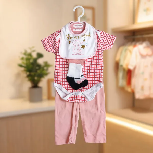 Pink_Checkered_Four_Piece_Baby_Outfit_Set_for_Girls