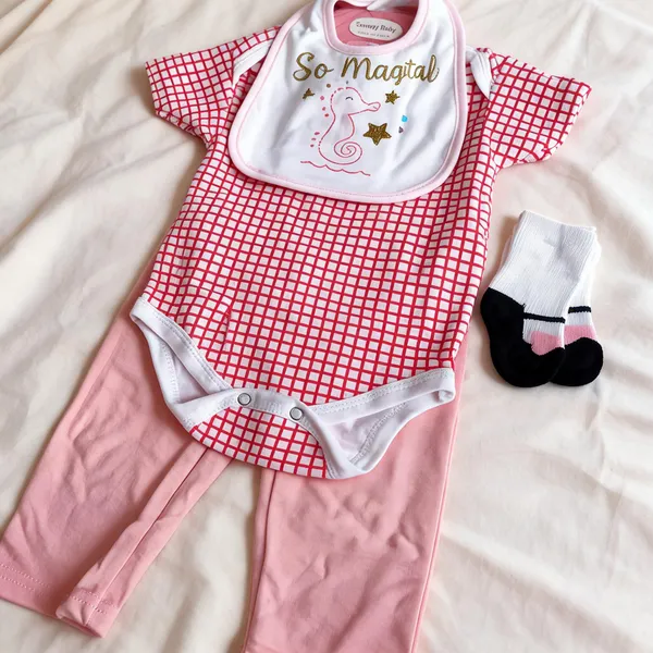 Pink_Checkered_Four_Piece_Baby_Outfit_Set_for_Girls