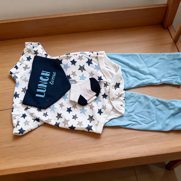 White_Star_Print_Shirt_And_Blue_Pants_Set_for_Boys