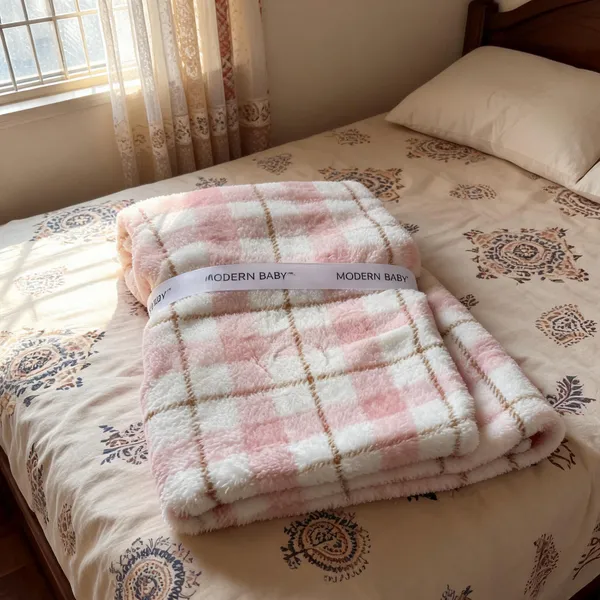 Pink_Plush_Checkered_Baby_Blanket_For_Babies