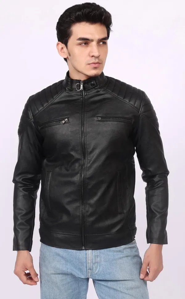 Black_Pu_Leather_Biker_Style_Regular_Fit_Jacket_For_Men