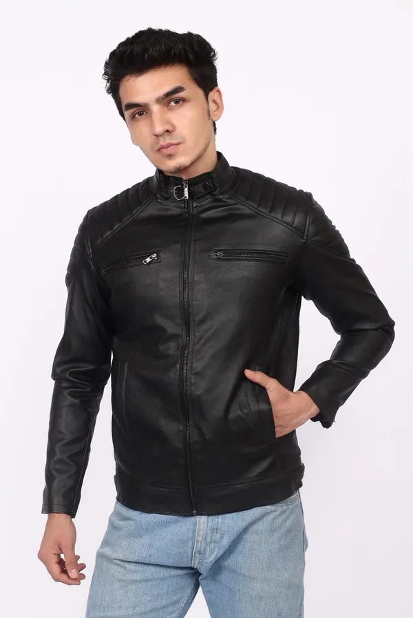Black_Pu_Leather_Biker_Style_Regular_Fit_Jacket_For_Men