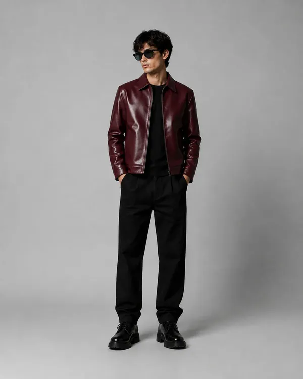 Maroon_Pu_Leather_Regular_Fit_Jacket_For_Men