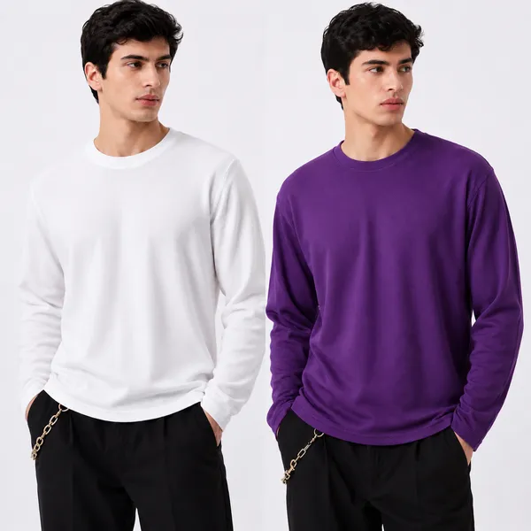 White_Purple_Cotton_Combo_Shirt_For_Men