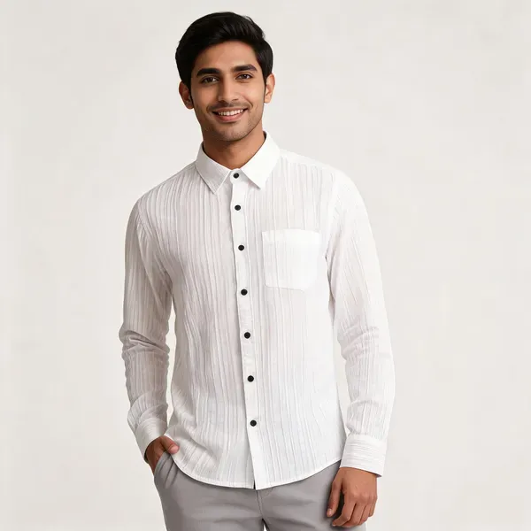 White_Cotton_Relaxed_Fit_Full_Sleeve_Shirt_For_Men