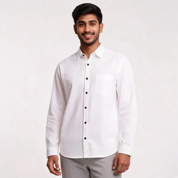 White_Cotton_Relaxed_Fit_Full_Sleeve_Shirt_For_Men