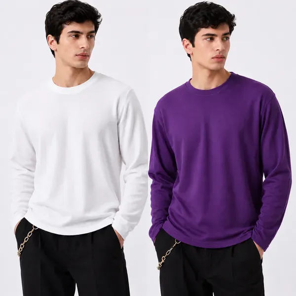 White_Purple_Cotton_Combo_Shirt_For_Men
