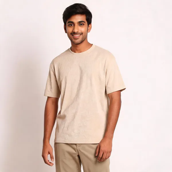 Cream_Cotton_Relaxed_Fit_Round_Neck_T-Shirt_For_Men