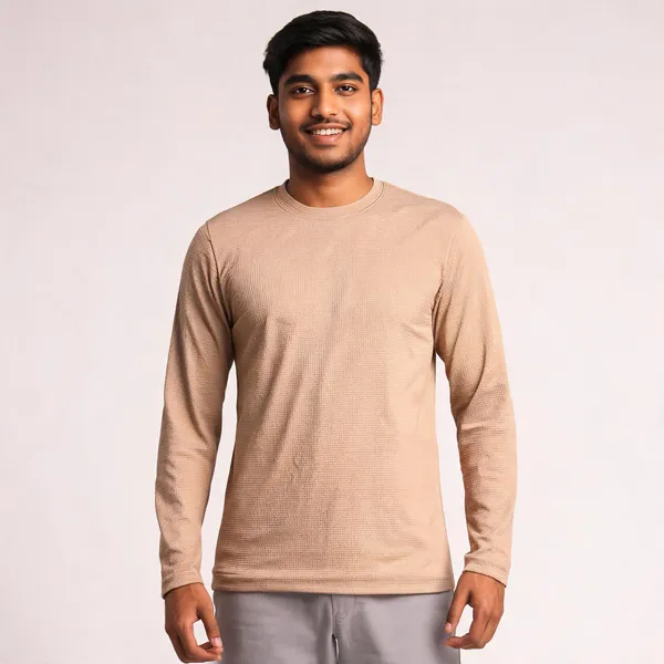 Beige_Cotton_Regular_Fit_Full_Sleeve_Ribbed_T-Shirt_For_Men