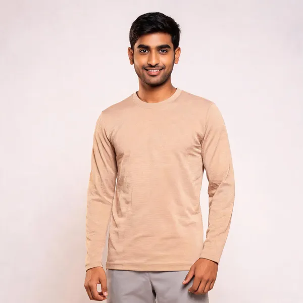 Beige_Cotton_Regular_Fit_Full_Sleeve_Ribbed_T-Shirt_For_Men